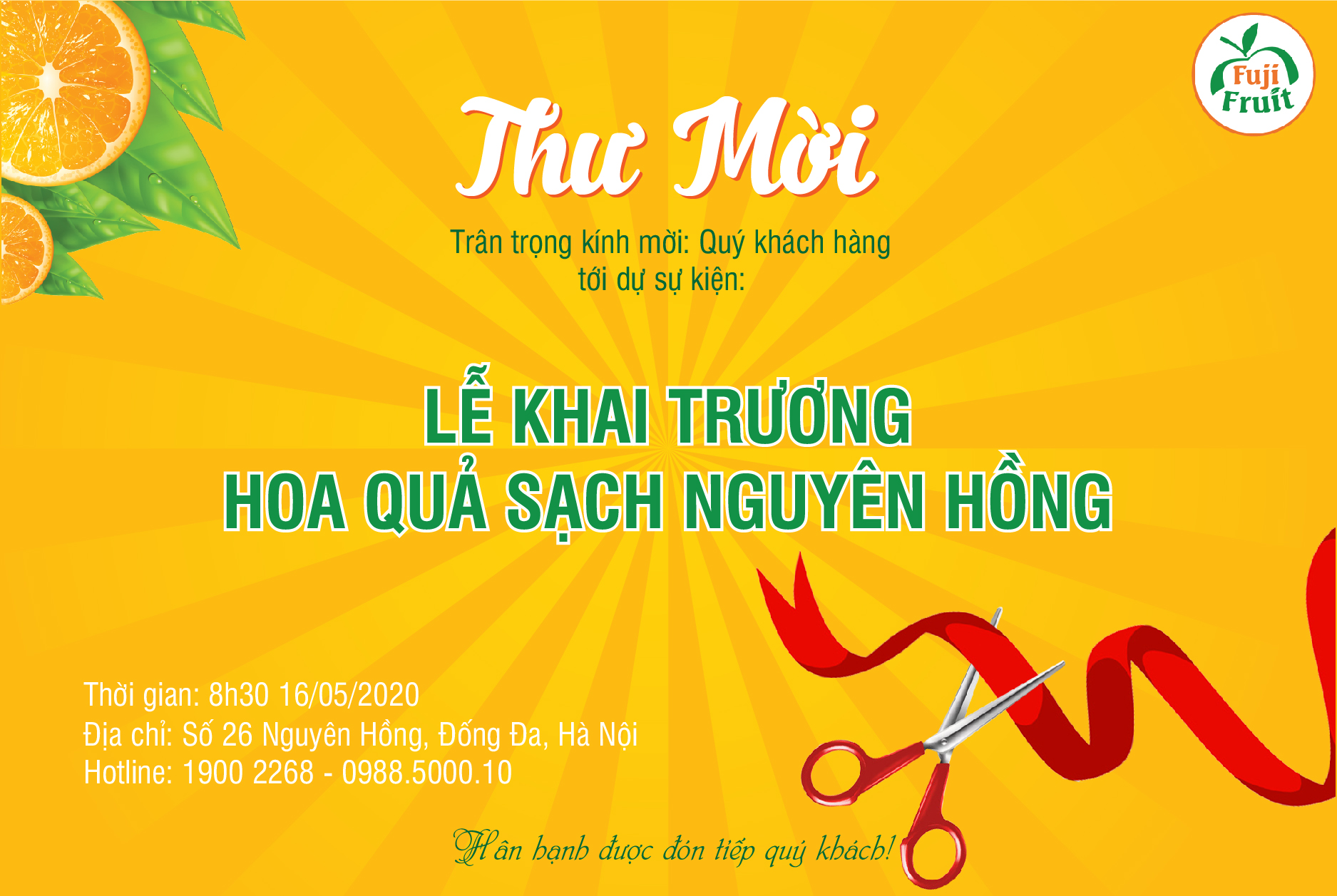 Thư mời khai trương hoa quả sạch Nguyên Hồng